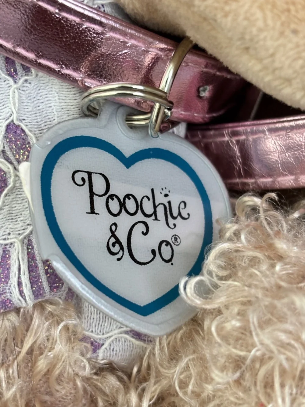 Poochie & Co Girls Puppy Purse Bag Tan Dog Plush Pink Bow Tutu Glitter Lace Toy